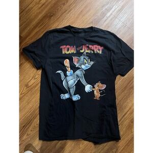 Retro Cartoon Tom & Jerry Tee Black T-Shirt Short Sleeve Size XXL